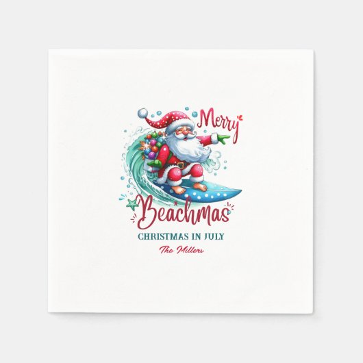 Vrolijk Beachmas Santa Surfen Retro Design Servet (Voorkant)