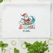 Vrolijk Beachmas Santa Surfen Retro Design Theedoek (Gevouwen)