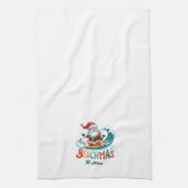 Vrolijk Beachmas Santa Surfen Retro Design Theedoek (Verticaal)