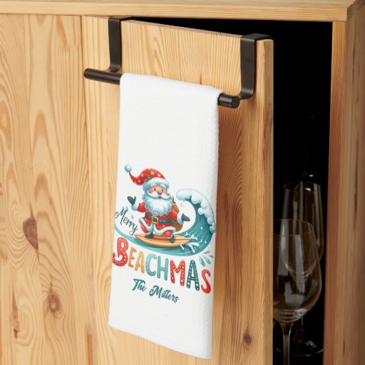Vrolijk Beachmas Santa Surfen Retro Design Theedoek (Derde Gevouwen)