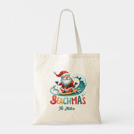 Vrolijk Beachmas Santa Surfen Retro Design Tote Bag (Achterkant)