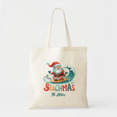 Vrolijk Beachmas Santa Surfen Retro Design Tote Bag (Voorkant)
