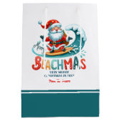 Vrolijk Beachmas Santa Surfen Retro Ontwerp Twee Medium Cadeauzakje (Achterkant)