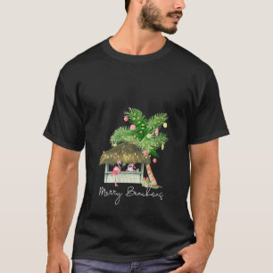 Vrolijk Beachmas Tropische Kerstmis Santa Flamingo T-shirt
