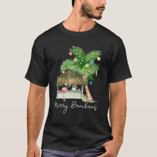 Vrolijk Beachmas Tropische Kerstmis Santa Flamingo T-shirt