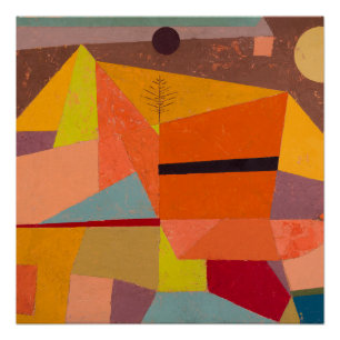 Vrolijk bergkubisme geometrisch landschap perfect poster