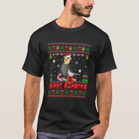 Vrolijk Birmas Grappige Cockatiel Kerstmis Vogel H T-shirt (Voorkant)
