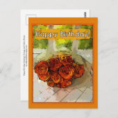Vrolijk Birthday! Abstracte Oranje en gele rozen Briefkaart (Voorkant / Achterkant)