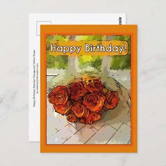 Vrolijk Birthday! Abstracte Oranje en gele rozen Briefkaart (Voorkant / Achterkant)