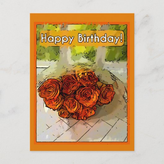 Vrolijk Birthday! Abstracte Oranje en gele rozen Briefkaart (Voorkant)