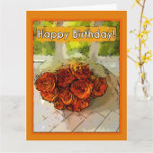 Vrolijk Birthday! Abstracte Oranje en gele rozen Kaart (Gele Bloem)