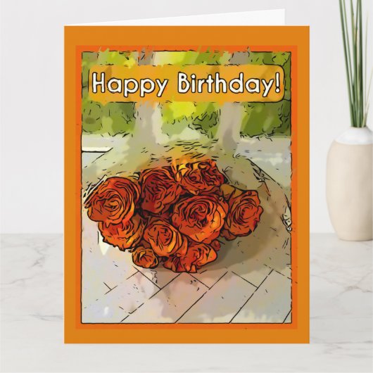 Vrolijk Birthday! Abstracte Oranje en gele rozen Kaart (Voorkant)