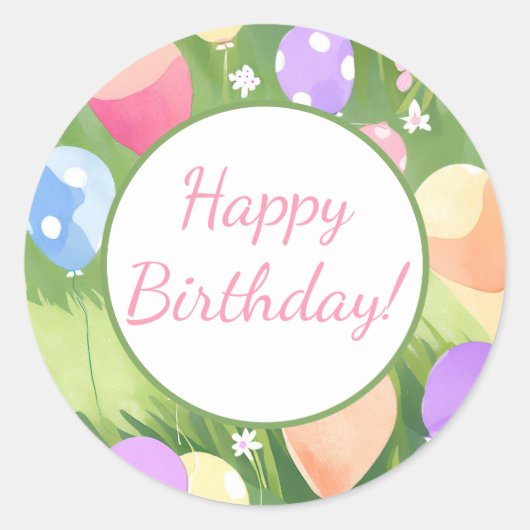 Vrolijk Birthday! Balloon Ronde Sticker (Voorkant)