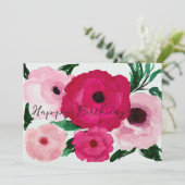 Vrolijk Birthday! Big Pink Flowers Mooi (Staand voorkant)