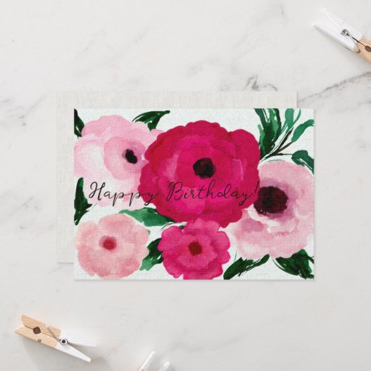 Vrolijk Birthday! Big Pink Flowers Mooi (Voorkant / Achterkant in situ)