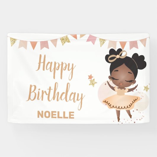 Vrolijk Birthday! Black Princess Ballerina met Bow Spandoek (Horizontaal)