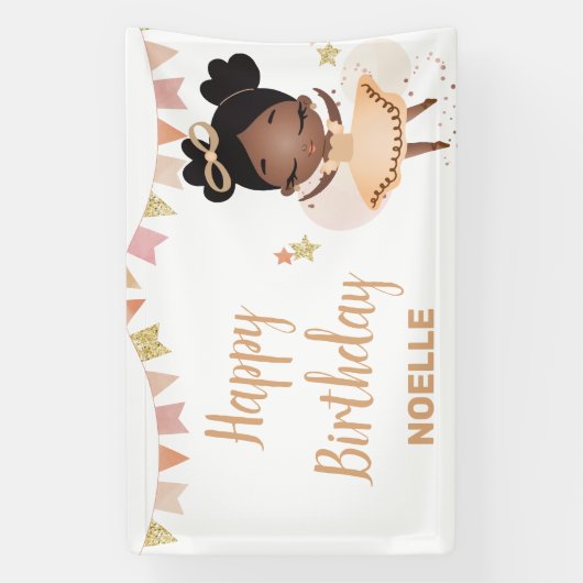 Vrolijk Birthday! Black Princess Ballerina met Bow Spandoek (Verticaal)