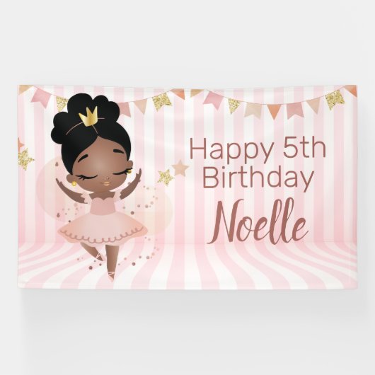 Vrolijk Birthday! Black Princess Ballerina, Stripe Spandoek (Horizontaal)