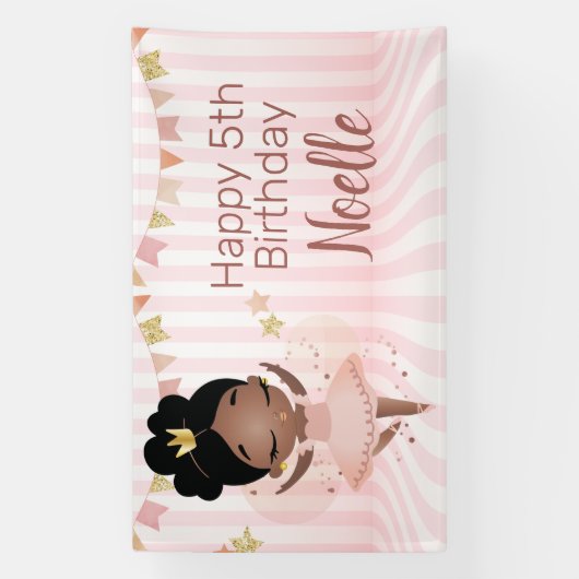 Vrolijk Birthday! Black Princess Ballerina, Stripe Spandoek (Verticaal)