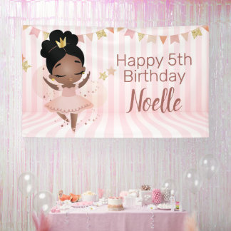 Vrolijk Birthday! Black Princess Ballerina, Stripe Spandoek