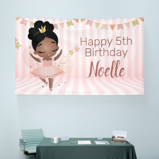 Vrolijk Birthday! Black Princess Ballerina, Stripe Spandoek (Beurs)