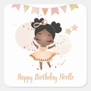 Vrolijk Birthday! Black Princess Ballerina w/Bow Vierkante Sticker