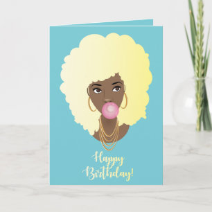 Vrolijk Birthday! Black Woman, Blonde Afro Bubbleg Kaart