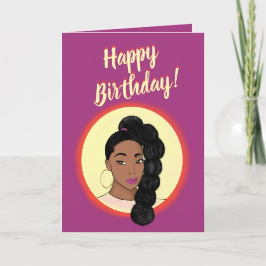 Vrolijk Birthday! Black Woman, High Puff Ponytail Kaart (Voorkant)