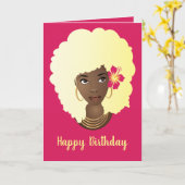 Vrolijk Birthday! Blonde Afro, Roze, Bloem Kaart (Gele Bloem)