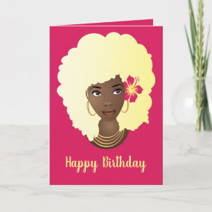 Vrolijk Birthday! Blonde Afro, Roze, Bloem Kaart