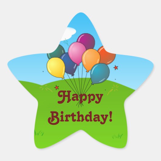 Vrolijk Birthday! Celebratieballonnen Ster Sticker (Voorkant)