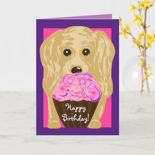 Vrolijk Birthday! Cocker Spaniel Art Kaart (Gele Bloem)