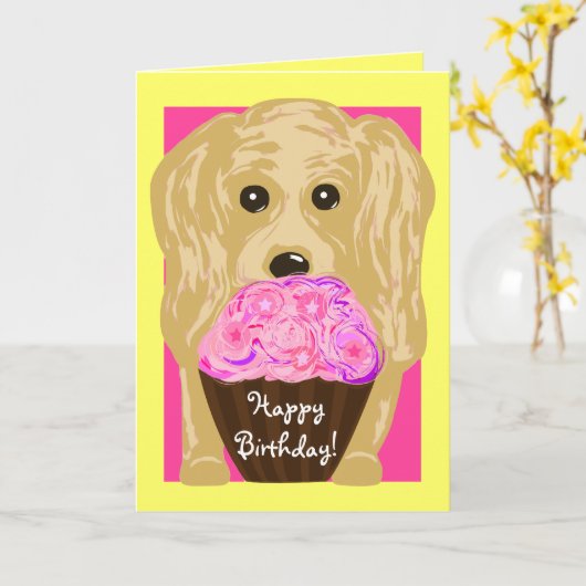 Vrolijk Birthday! Cocker Spaniel Art Kaart (Gele Bloem)