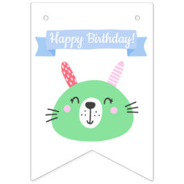 Vrolijk Birthday! | Cute Green Bunny Kids Birthday Vlaggetjes