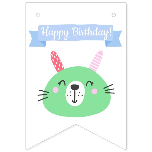 Vrolijk Birthday! | Cute Green Bunny Kids Birthday Vlaggetjes (Eerste vlag)