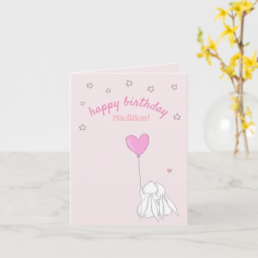 Vrolijk Birthday! Cute Rabbits Girl's Birthday Kaart (Gele Bloem)