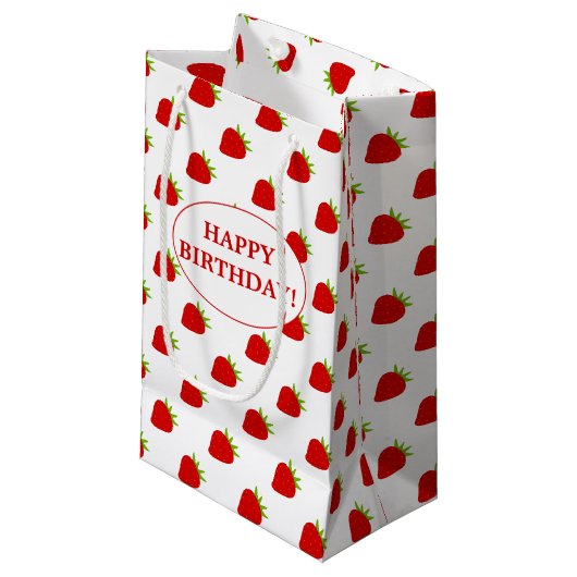 Vrolijk Birthday! | Cute Strawberry Pattern Klein Cadeauzakje