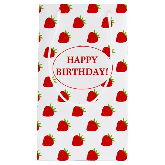 Vrolijk Birthday! | Cute Strawberry Pattern Klein Cadeauzakje (Voorkant)