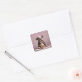 Vrolijk Birthday! Dikke taart Vierkante Sticker (Envelop)