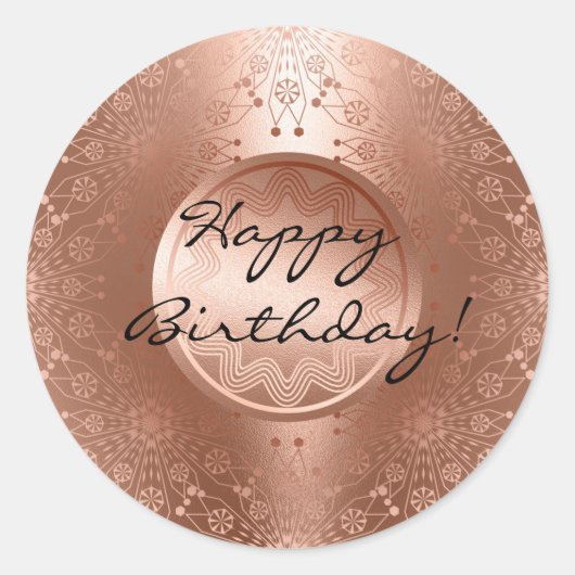 Vrolijk Birthday! Elegant, goudpatroon Ronde Sticker (Voorkant)