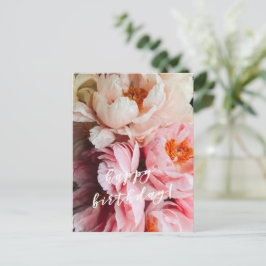 Vrolijk Birthday! Elegant Roze en Blush Peonies Briefkaart