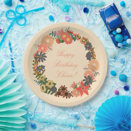 Vrolijk Birthday! Floral, Borden 9 inch Papieren Bordje (Feest)
