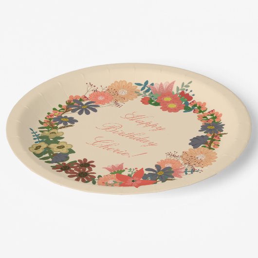 Vrolijk Birthday! Floral, Borden 9 inch Papieren Bordje (Gekanteld)