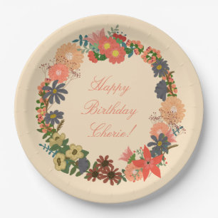 Vrolijk Birthday! Floral, Borden 9 inch Papieren Bordje