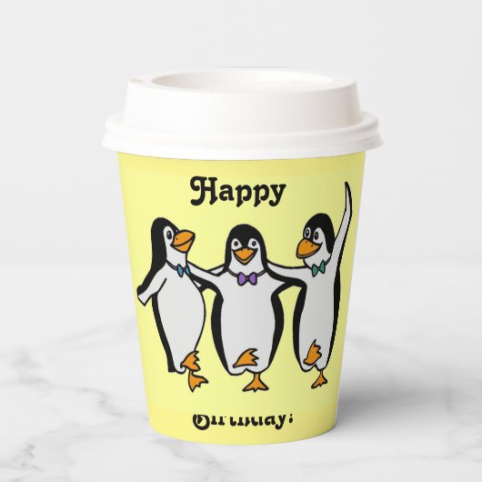 Vrolijk Birthday! Fun Dansende Penguins Papieren Bekers (Achterkant)