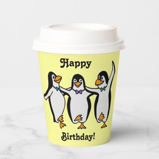 Vrolijk Birthday! Fun Dansende Penguins Papieren Bekers (Voorkant)