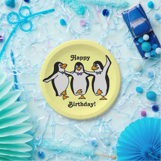 Vrolijk Birthday! Fun Dansende Penguins Papieren Bordje (Feest)