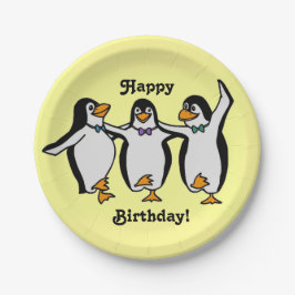 Vrolijk Birthday! Fun Dansende Penguins Papieren Bordje