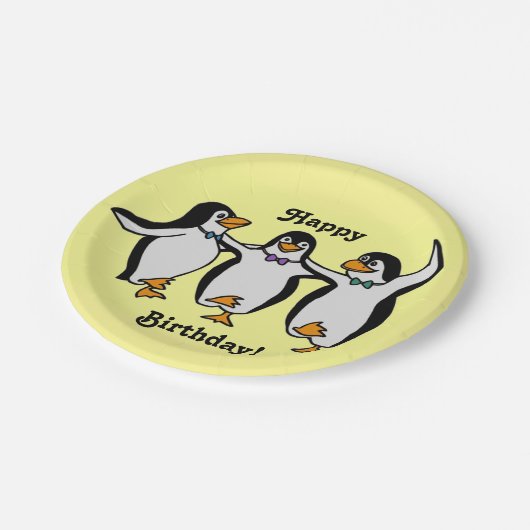 Vrolijk Birthday! Fun Dansende Penguins Papieren Bordje (Gekanteld)