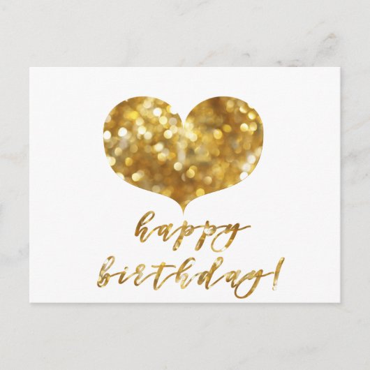 Vrolijk Birthday! Glamoureus Gold Sparkles Heart Briefkaart (Voorkant)